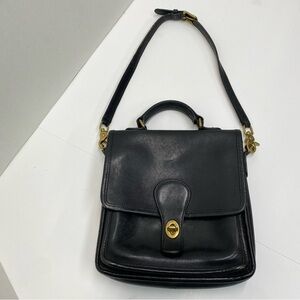 Vintage Coach Black Station Bag No 5130 Top Handle Strap Brass Turn Lock Closure